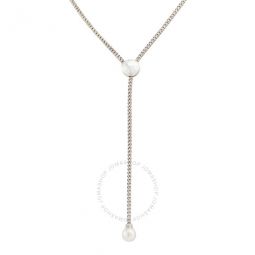 Classic Chain Hammered Silver Station Lariat Drop Necklace -