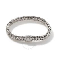 Classic Chain Silver Diamond Pave Medium Bracelet (0.24ct), Size M -