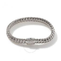 Classic Chain Silver Diamond Pave Medium Bracelet (0.24ct), Size M -