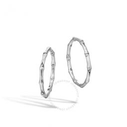 Bamboo Silver Medium Hoop Earrings -