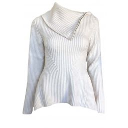 Keyara Foldover Collar Peplum Sweater - Ivory