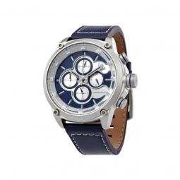 Mens Chronograph Leather Blue Dial