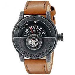 Joshua & Sons Black Dial Mens Brown Leather Compass Watch