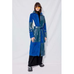 Leather Patchwork Trench - Blue