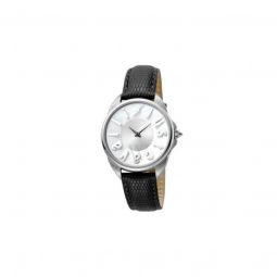 Womens Logo Leather Silver Dial