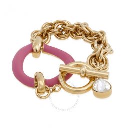 Ladies Gold / Pink Oversized Chain Crystal Bracelet