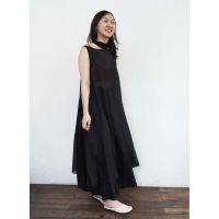 Fig Long Cotton Silk Split o di Tunic/Dress w/ Bow - Black