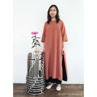 Ostra Long Raglan Side Slit Silk o di Tunic/Dress - Terracotta Pink Silk