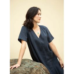 Mango Short Sleeve V Pocket Dress - Dark Blue