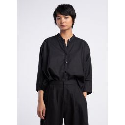 Unisex Linen Wholegrain Button-Up Shirt - Black