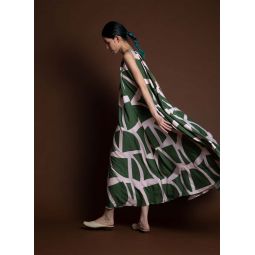 Culantro Six-Panel Maxi Tent Dress - Green La Gang Leaf Print