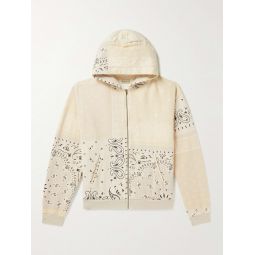 Shell-Trimmed Printed Cotton-Jersey Zip-Up Hoodie