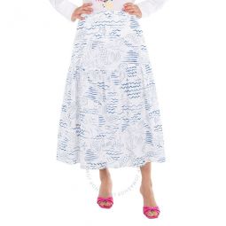 Dark Blue Wave Mermaid Print A-Line Skirt, Brand Size 36 (US Size 4)