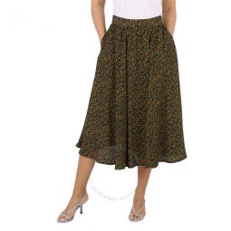 Ladies Khaki Ditsy Floral Print Midi Skirt, Brand Size 36 (US Size 4)