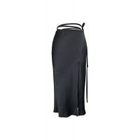 7/8 Front Slit Ribbon Skirt - Black