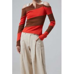 Kijun Stripe Off Shoulder Top - Brown/Orange Red