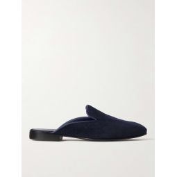 + George Cleverley Logo-Embroidered Velvet Backless Loafers