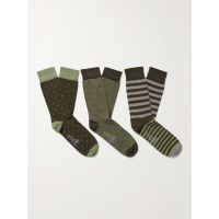 Three-Pack Patterned Cotton-Blend Socks