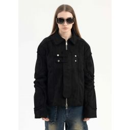 CUT OUT SUEDE LEATHER JACKET - BLACK