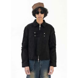 CUT OUT SUEDE LEATHER JACKET - BLACK