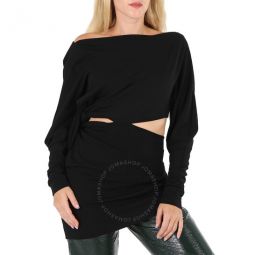 Ladies Black Lanie Knotted Cutout Tunic Top, Size Medium