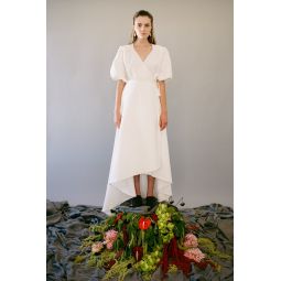Brocade Wrap Flower Jacquard Dress - Blanco