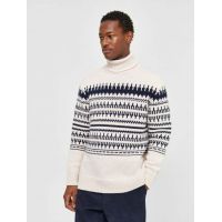 Knitted Pattern Rollneck Pullover - White