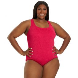 Penbrooke Krinkle Plus Size Chlorine Resistant One Piece Cross Back Swimsuit