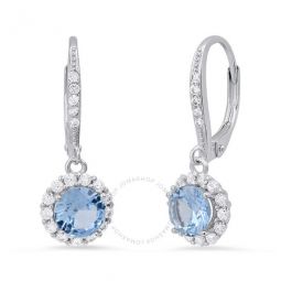 Sterling Silver Aquamarine CZ Halo Leverback Earring