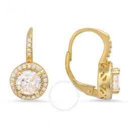 14k Gold Over Silver Round-cut Cubic Zirconia CZ Halo Leverback Earrings