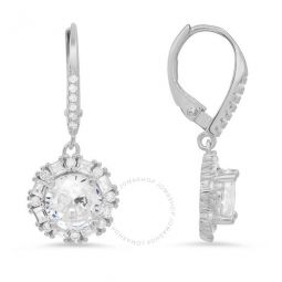 Sterling Silver Round and Baguette Cubic Zirconia CZ Halo Leverback Earrings