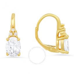 14k Gold Over Silver Cubic Zirconia CZ Leverback Earrings