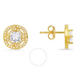 Yelow 14k Gold Over Silver Vintage Cubic Zirconia CZ Halo Stud Earrings