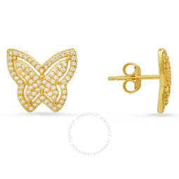 14k Gold Over Silver Pave Butterfly Cubic Zirconia CZ Stud Earrings