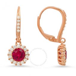 14k Rose Gold Over Silver Ruby CZ Halo Leverback Earrings