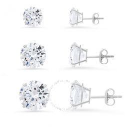 Sterling Silver Set of 3 Round-cut Cubic Zirconia CZ Earring Set
