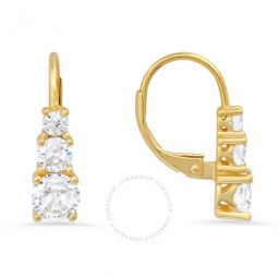 14k Gold Over Silver 3-Stone Cubic Zirconia CZ Leverback Earrings