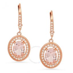 14k Rose Gold Over Silver Twisted Rope Morganite CZ Halo Leverback Earrings
