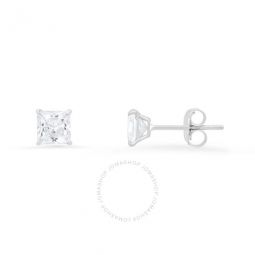 10k White Gold Petite 4mm Princess-cut Cubic Zirconia CZ Stud Earrings