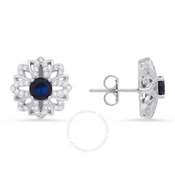 Sterling Silver Sapphire CZ Floral Stud Earrings