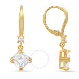 14k Gold Over Silver Asscher-cut Cubic Zirconia CZ Dangle Leverback Earrings