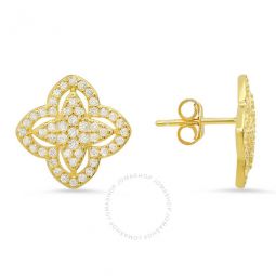 14k Gold Over Silver Pave Cubic Zirconia CZ Floral Stud Earrings