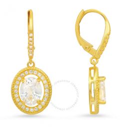 14k Gold Over Silver Twisted Rope Cubic Zirconia CZ Halo Leverback Earrings