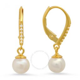 14k Gold Over Silver Genuine Pearl Dangling Leverback Earrings