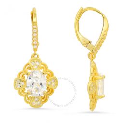 14k Gold Over Silver Vintage Filigree Cubic Zirconia CZ Leverback Earrings
