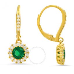 14k Gold Over Silver Emerald CZ Halo Leverback Earrings
