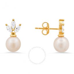 14k Gold Over Gold Over Silver Dangling CZ & Pearl Stud Earrings