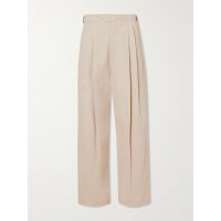 Belted Pleated Wide-Leg Cotton-Blend Twill Trousers