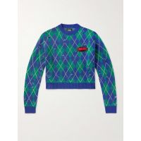 Logo-Appliqued Checked Wool-Blend Sweater