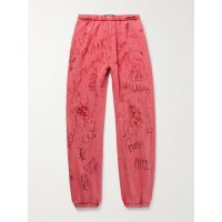 Juvenile Tapered Distressed Printed Cotton-Blend Jersey Sweatpants